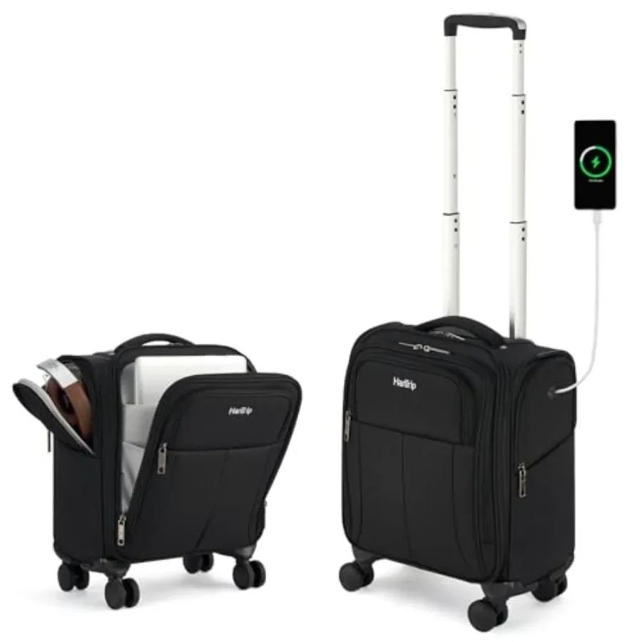

Underseat carry-on luggage for business travel: 16-inch softside suitcase in black with durable wheels, exterior pocket, and li