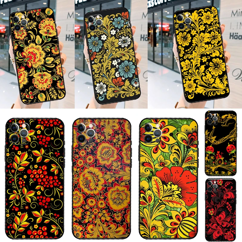 Khokhloma Russian Pattern Flower Case For Samsung Galaxy S23 S24 S25 Ultra S20 S21 S22 S9 S10 Plus S20 FE S24 FE Cover Coque