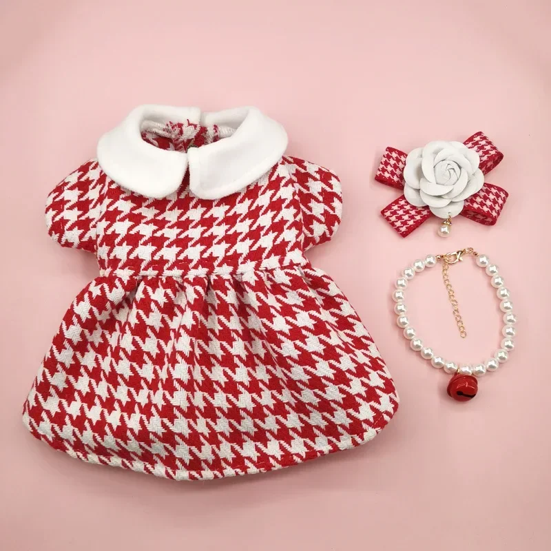 

New Autumn Winter Christmas Dog Dress Cute Flower Dog Clothes Red Plaid Dress Cat Pet Clothing Coat Dog Dresses for Small Dogs