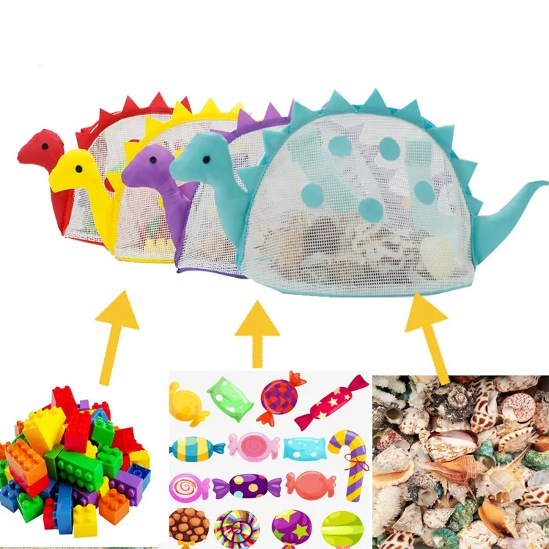 New Little Dinosaur Children\'s Crossbody Beach Bag Beach Shell Bag Mesh Bag Beach Playing in The Water and Sand Toy Storage Bag