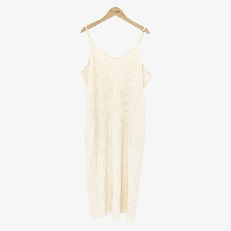 Chic Summer Vintage Lazy Sle Low round Ne Texture Loose Casual  Color Strapl Dr Women's Faion Commute Pure C...