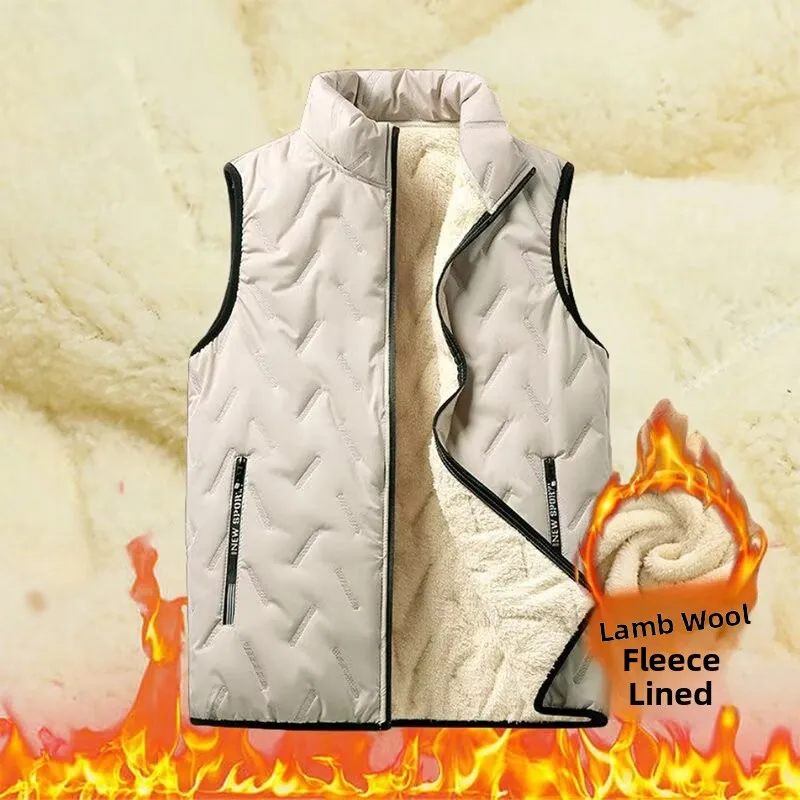 سترة رجالية أنيقة مبطنة بالصوف بياقة عالية، جاكيت شتوي دافئ من القطن، ملابس كاجوال للشباب، سميكة مع إغلاق بسحاب