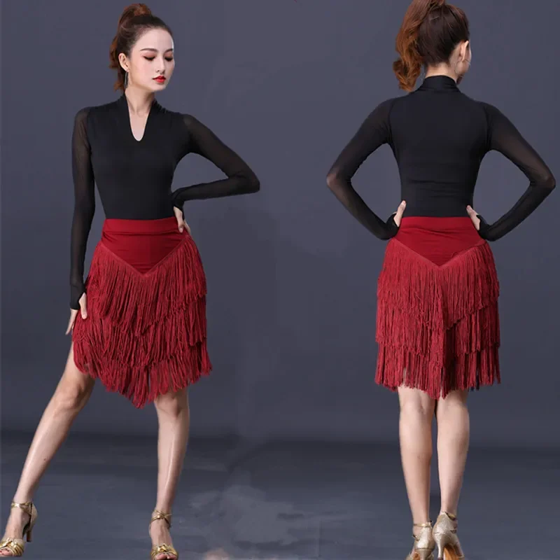 Latin dance skirt bottoms new fringed skirt women's adult professional practice clothes dance clothing autumn performance