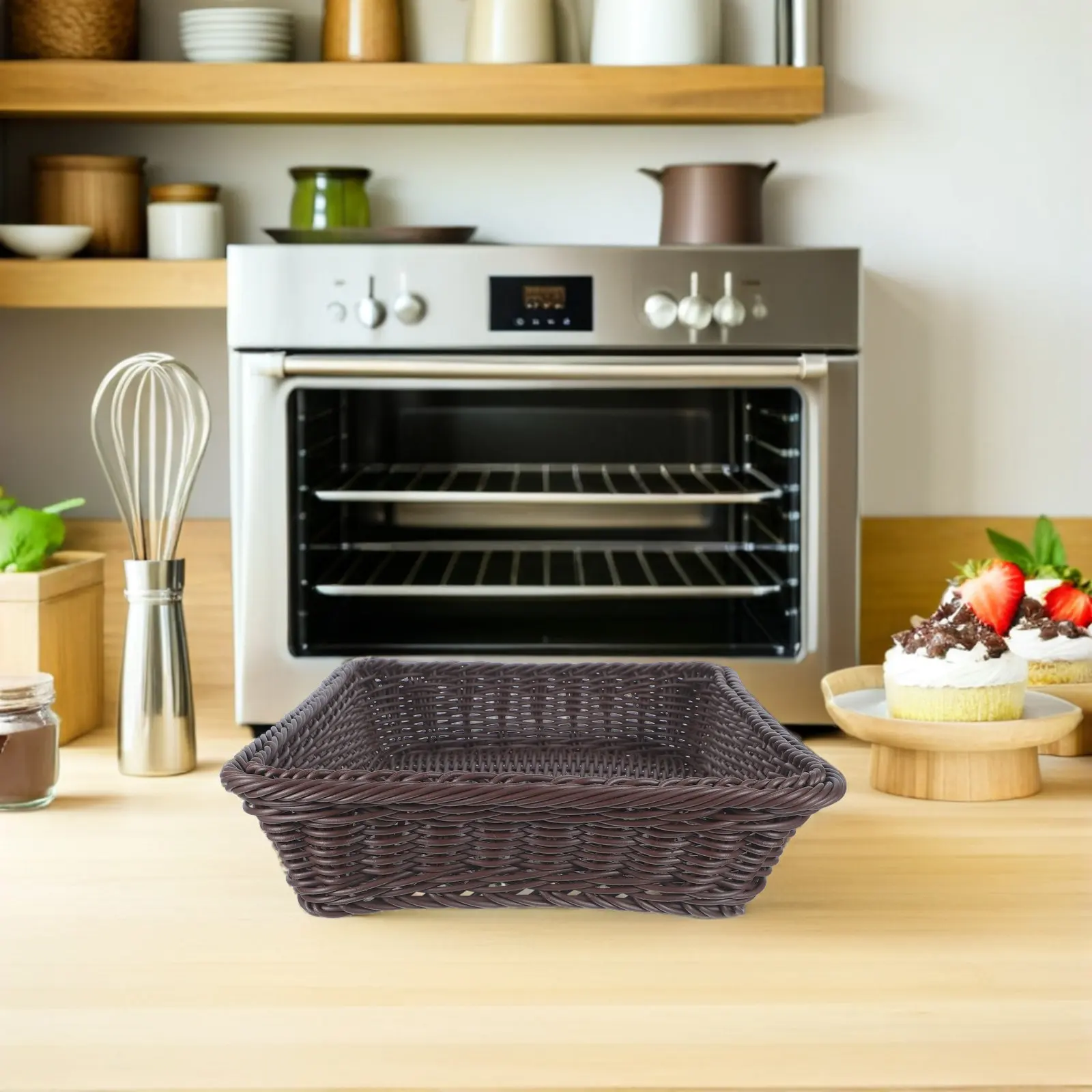 Simulated Vine Bread Basket Plastic Storage Organizer 40x30x8cm Novel Woven Basket for Bread Snacks Hotel Home Display