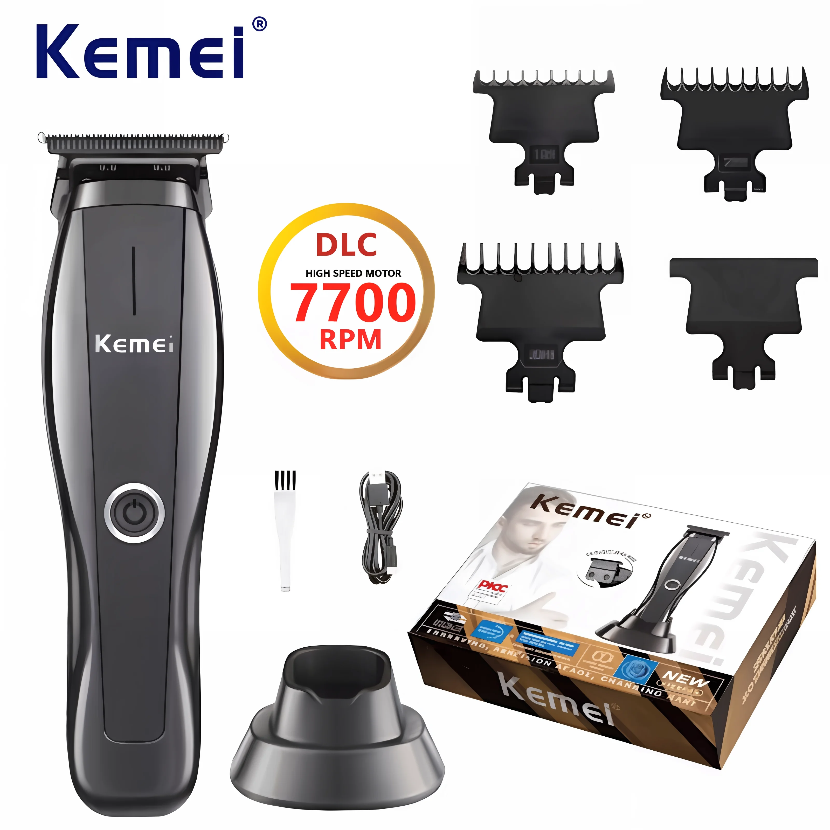 Kemei KM-2295 High-Speed Hair Trimmer DLC Blade Barber Machine with Charging Stand Wireless Hair Cut Machine