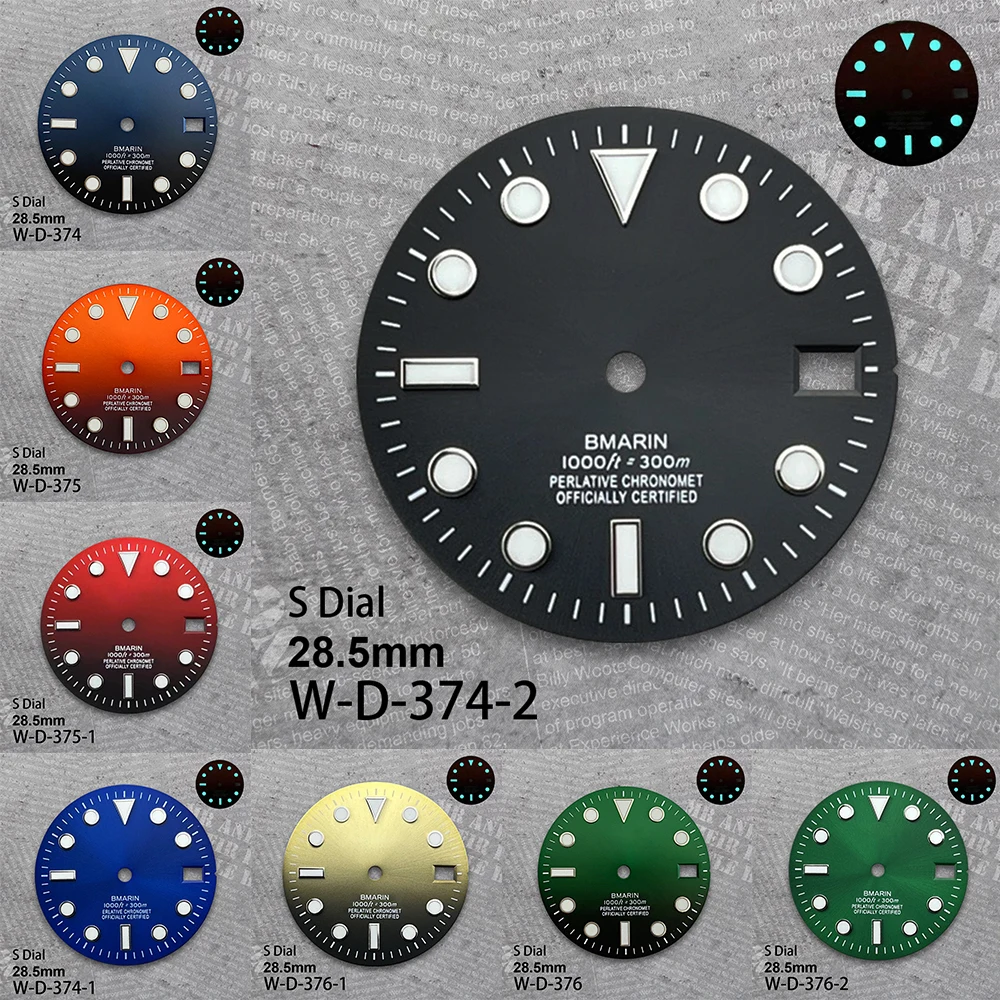 

28.5 mm S Logo SUB Dial Suitable For NH35/NH36\ Movement Ice Blue Luminous Sunburst High Quality Watch Modification Accessories