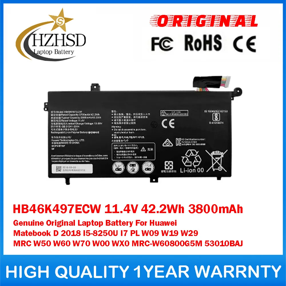 

HB46K497ECW 11.4V 42.2Wh 3800mAh Genuine Original Laptop Battery For Huawei Matebook D 2018 I5-8250U PL W09 W19 W29 MRC W50 W60