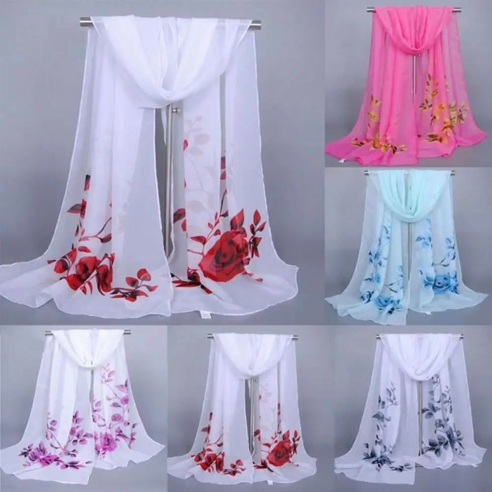 

Delicate Women Wrap Soft Rose Flower Printed Chiffon Shawl Scarf Scarves