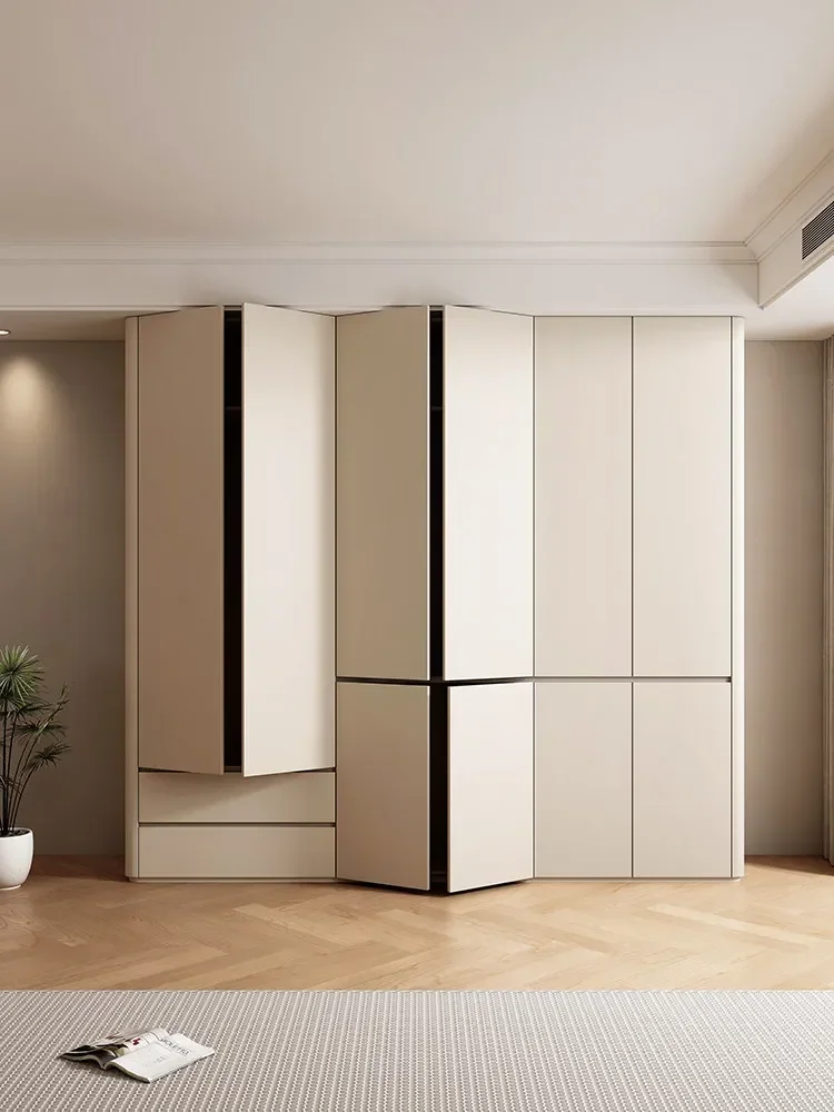 Household Bedroom Large Wardrobe Segmented Cabinet Door To Top Rounded Corner Solid Wood Wardrobe