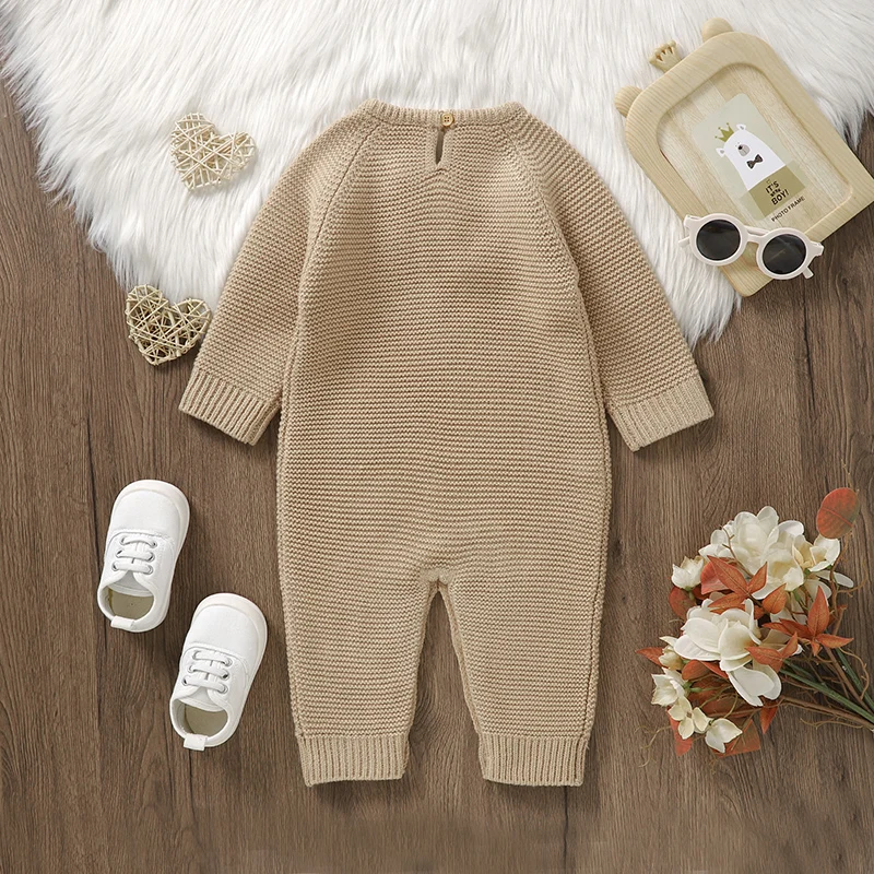 Newborn Baby Rompers Knit Infant Girl Boy Jumpsuit Long Sleeve Autumn Kid Child Clothes Fashion Solid Cute Loving 0-18M Overalls