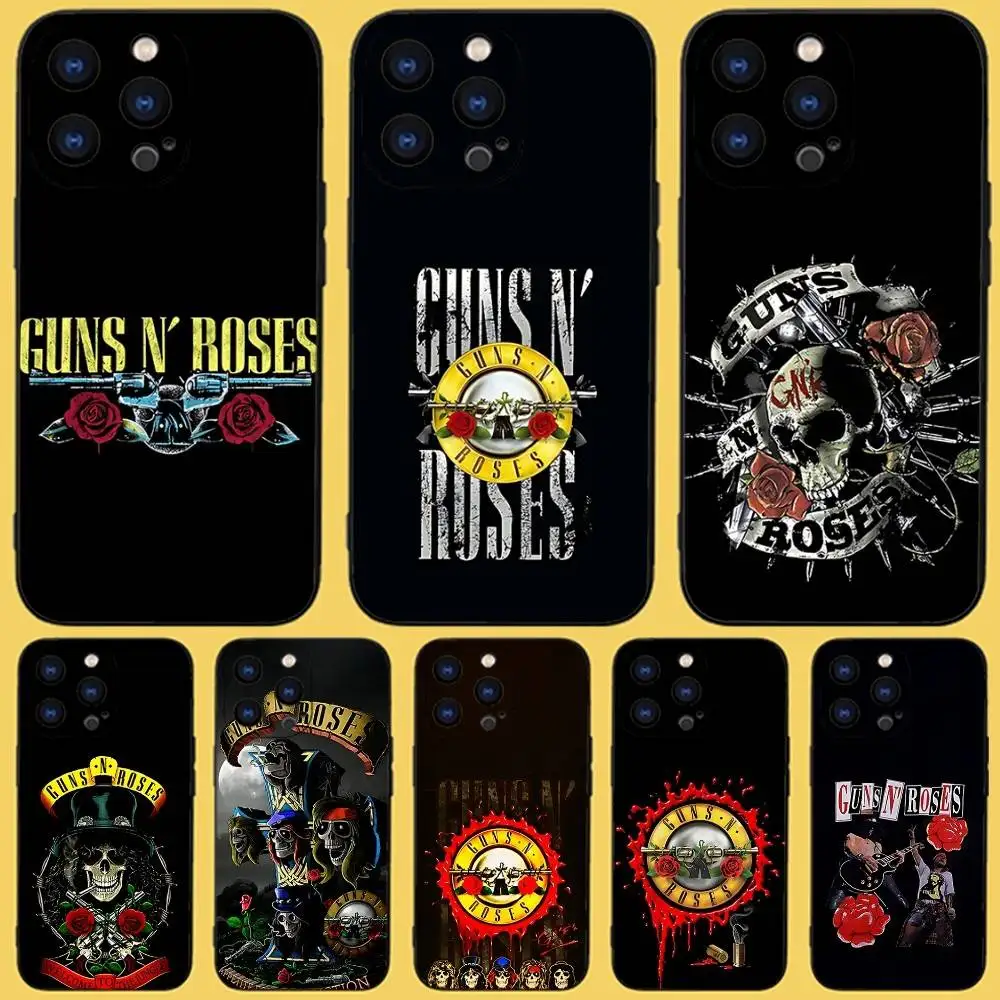 

G-GunsS N Roses Phone Case For iPhone 17,16,15,14,13,12,11,Pro,Max,Plus,X,XS,SE4,E,Mini,Soft Black Case