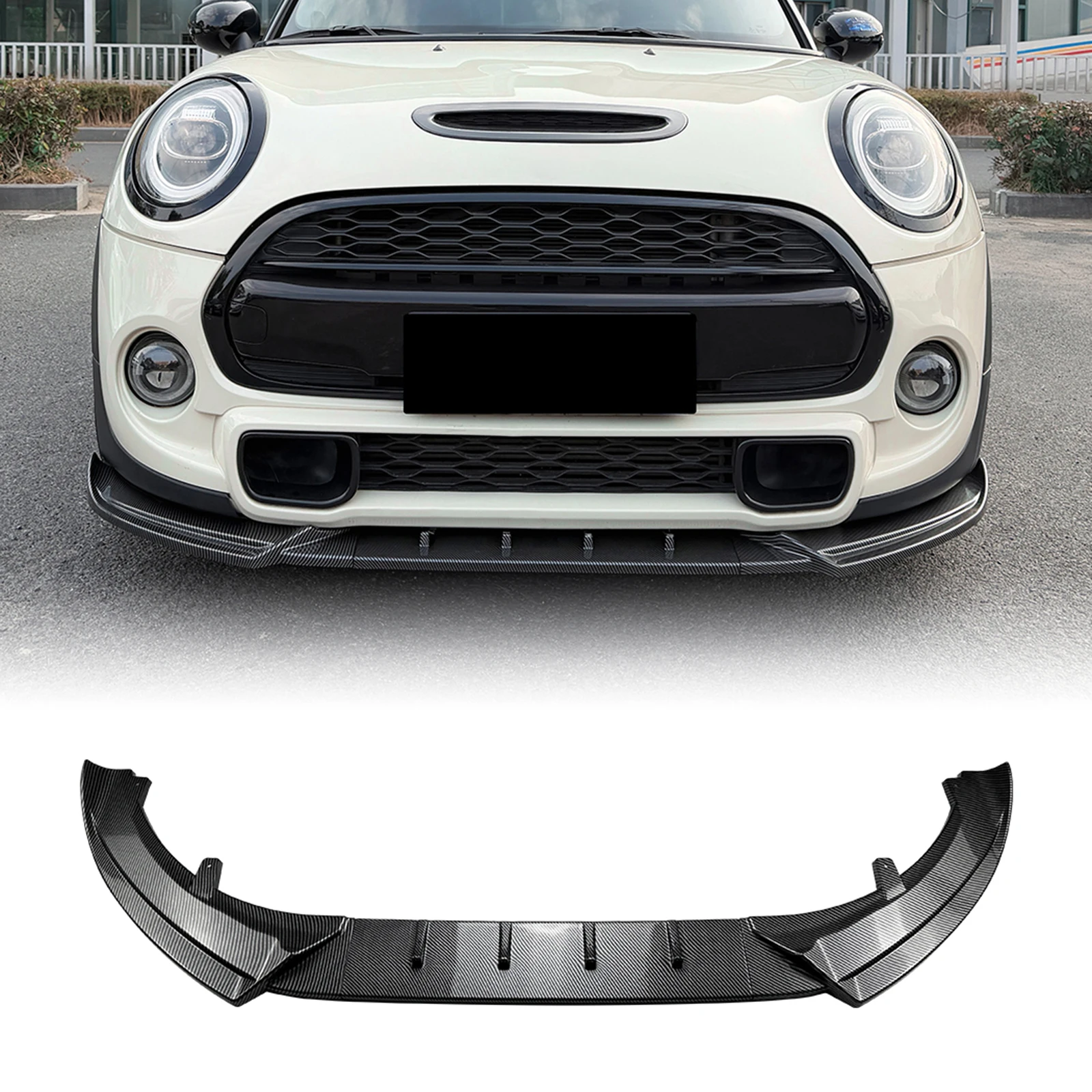 미니 쿠퍼 S JCW F55 F56 F57 2014-2021 프론트 범퍼 스포일러 립 카본 파이버 룩/글로스 블랙 로워 스플리터 블레이드 가드