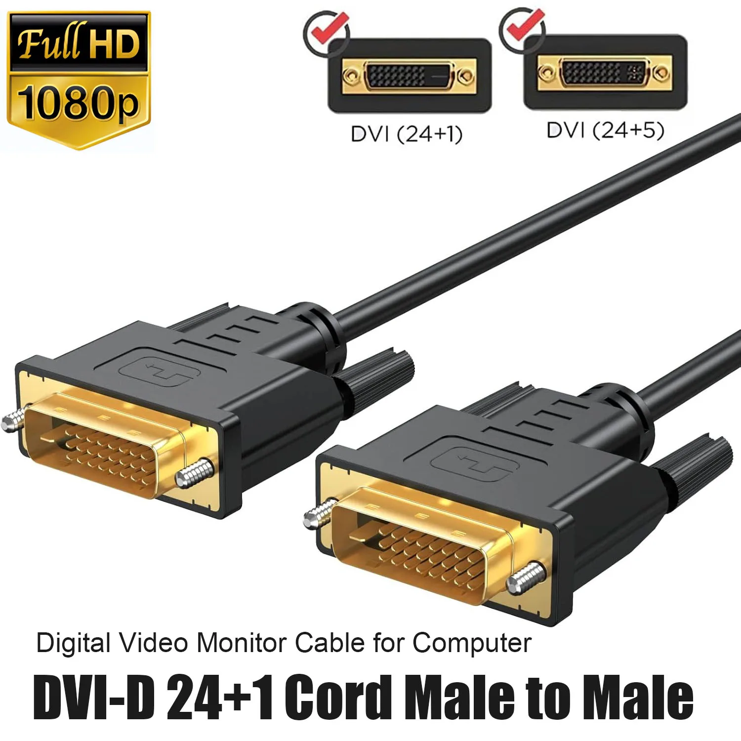 DVI Cable 1080P DVI-D 24+1 Cord Male to Male Digital Video Monitor Cable DVI to DVI for Computer HDTV Gaming Monitor Projector