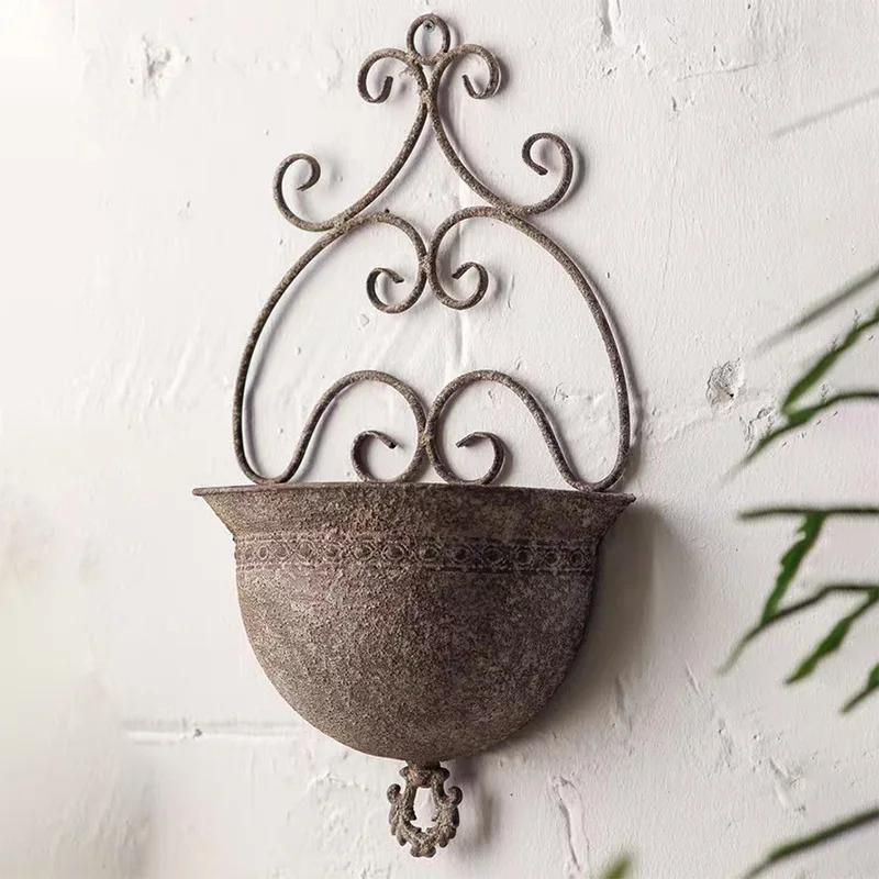 Antique Wrought Iron Flower Baskets, Balcony Wall Mounted Flower Pots Suspended Flower Pots Simulated Flower Wall Mounted Pots