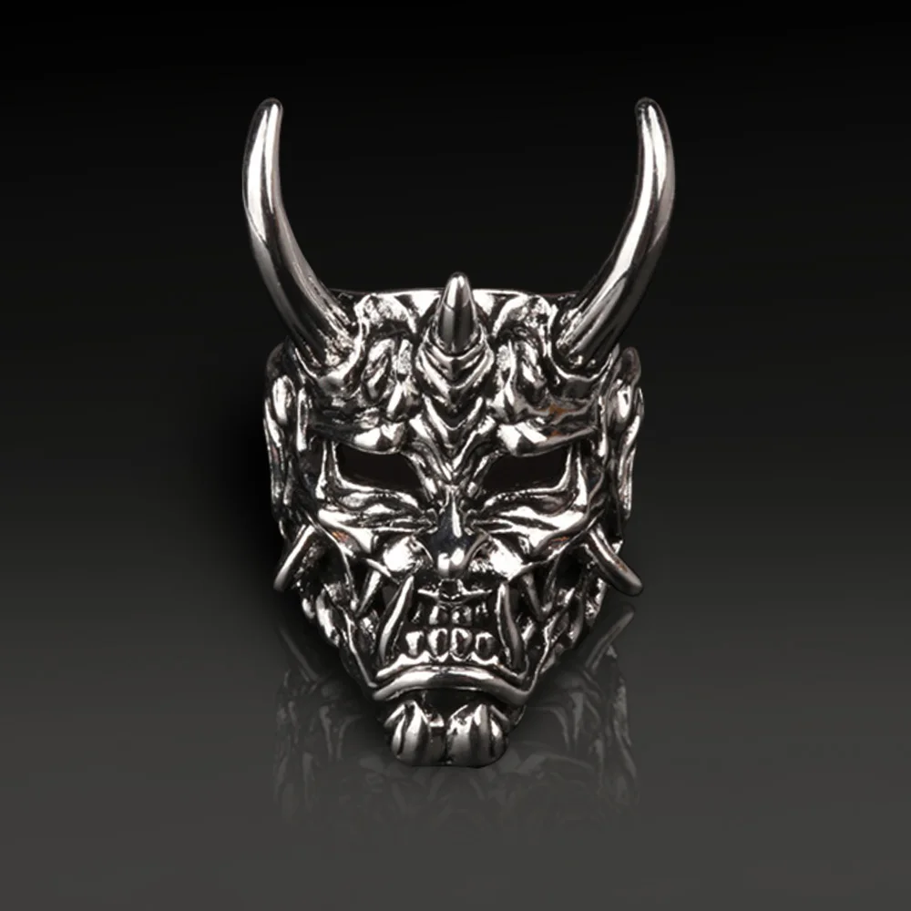 2024 New Punk Skull Hannya Mask Ring For Man Woman Vintage Hip Hop Grunge Gothic Skeleton Open Jewelry Accessories Dropshipping