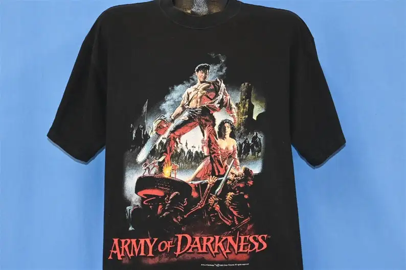 

90s Army of Darkness Evil Dead Trilogy Bruce Campbell Sam Raimi Horror Movie t-shirt Extra Large