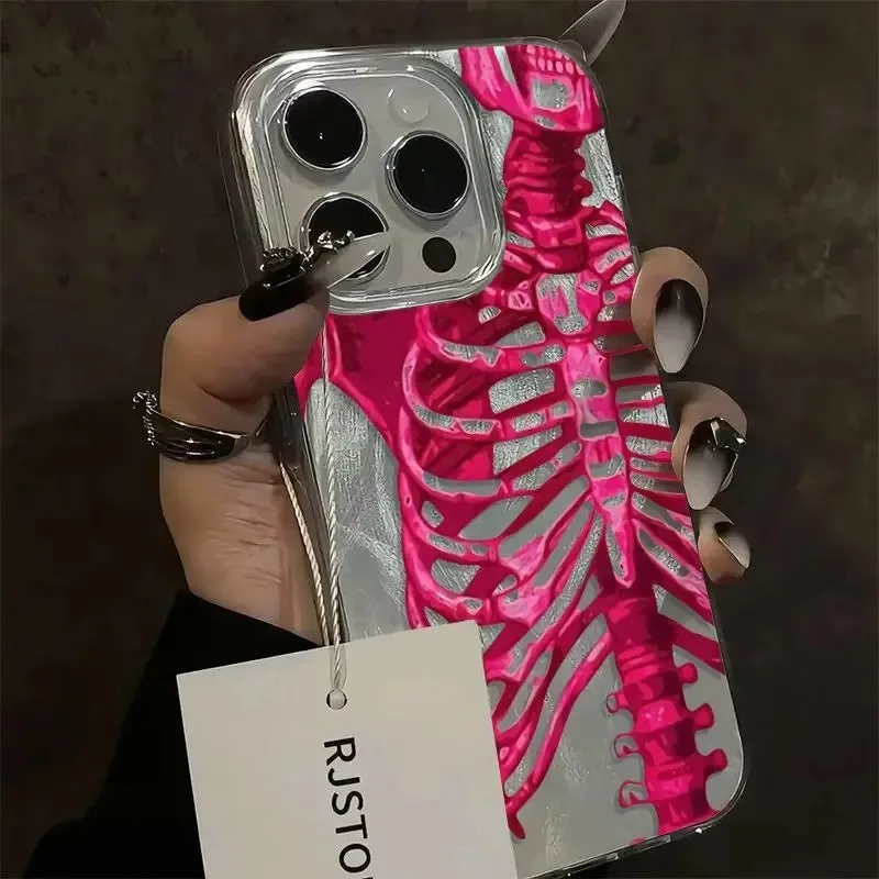 Pink Purple Skull Feather Gauze Phone Case For iPhone 16 17 15 14 11 13 12 Pro Max 17 Air 7 8 16 Plus Shockproof Hard Cover - náhled 2