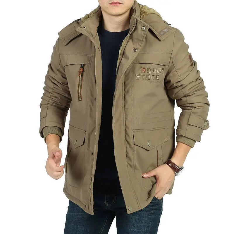 

Military Thick Warm Outerwear Big Size Multi-pocket Men's Winter Jacket Fleece Linning Outdoor Parka Coat Hooded Windbreaker