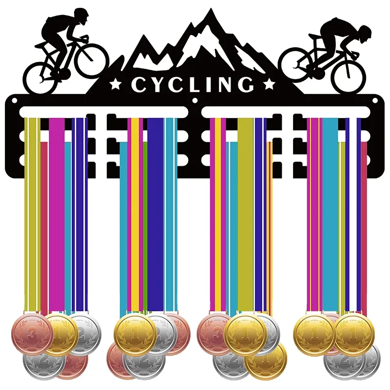 1pc Cycling Medal Holder Hanger Stand Frame with 12 Hooks 3 Rows Hanging Over 60 Medals Wall Mounted Shelf 15.7 x 6Inch Cabides