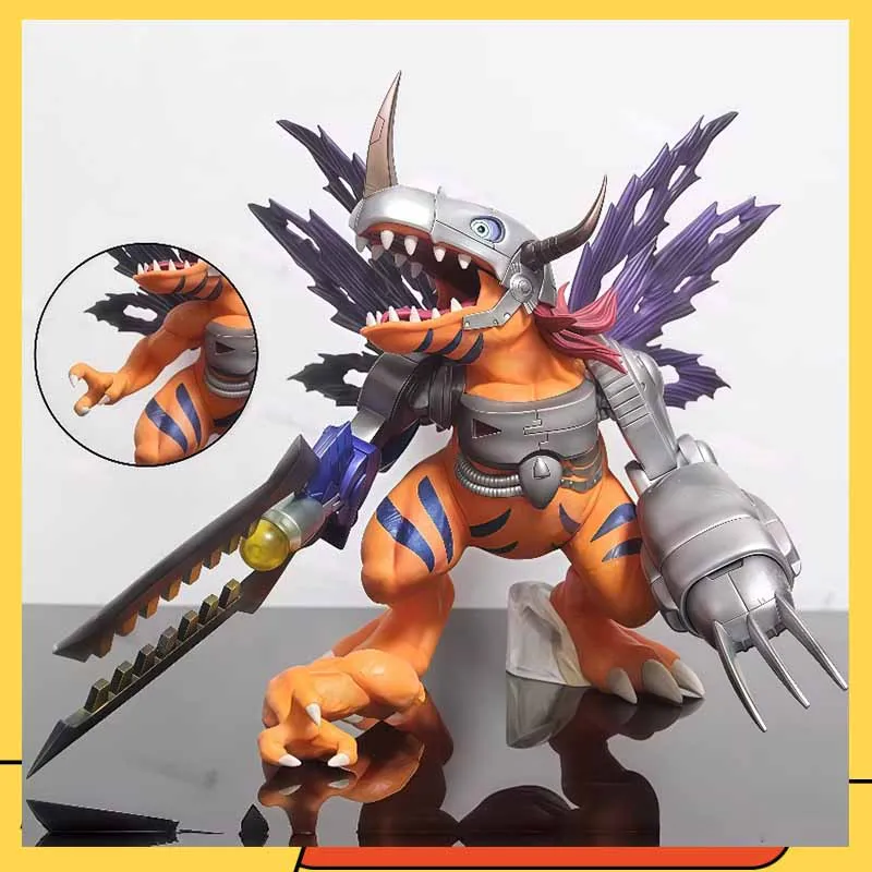 

27cm Digimon Adventure Gold Metal Greymon Anime Figure Model Statue Boys Collection Model Desktop Decoration Ornament Toys Gifts