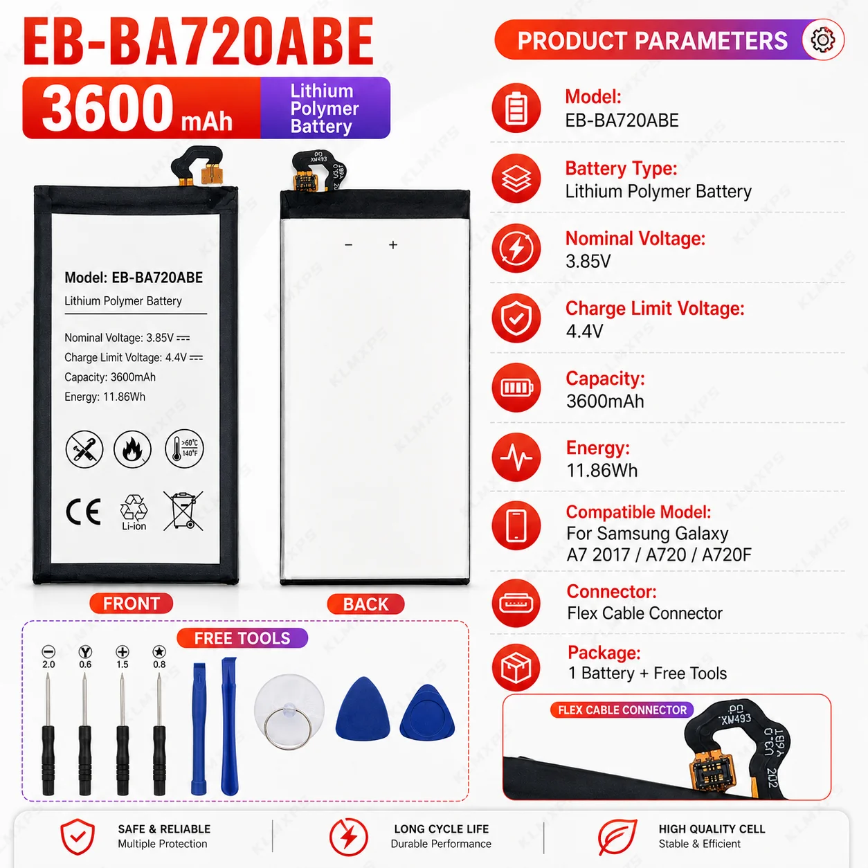 Replacement Phone Battery EB-BA720ABE 3600mAh For Samsung Galaxy A7 2017 SM-A720 A720F A720F/DS SM-A720S Repair Part