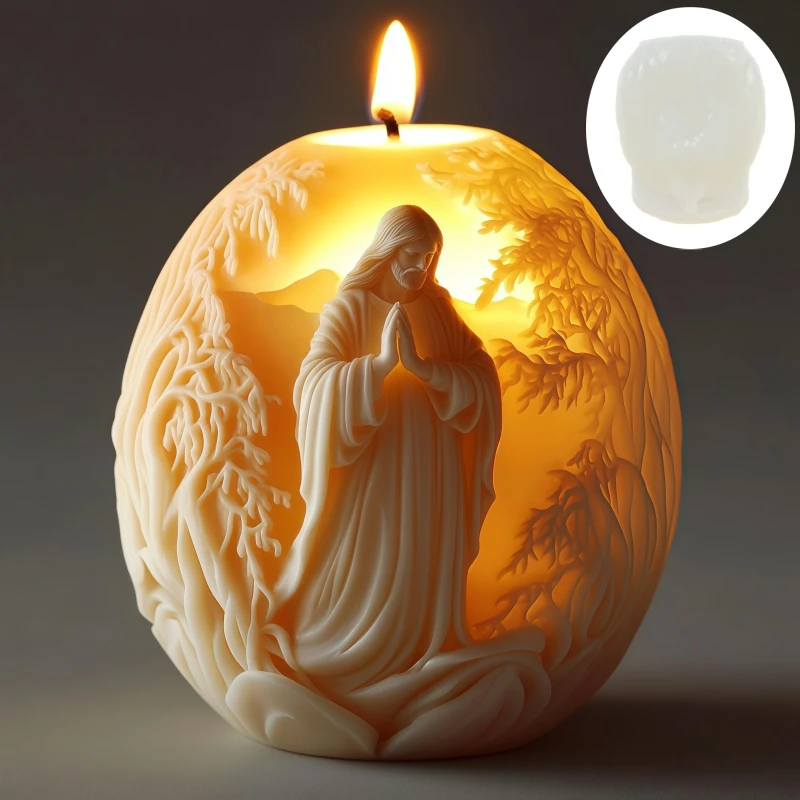 Jesus alívio ovo vela molde de silicone oração jesus alívio ovo em forma de resina molde jesus estátua ovo gesso moldes presente de páscoa