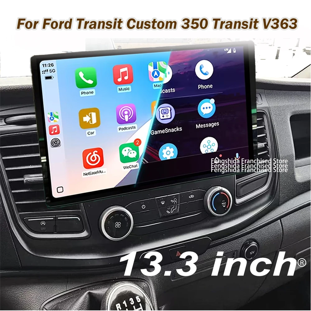 13.3 inch Car Radio for Ford Transit Custom 350 Transit V363 2020-2022 Android Wireless CarPlay Multimedia Player GPS Screen DVD