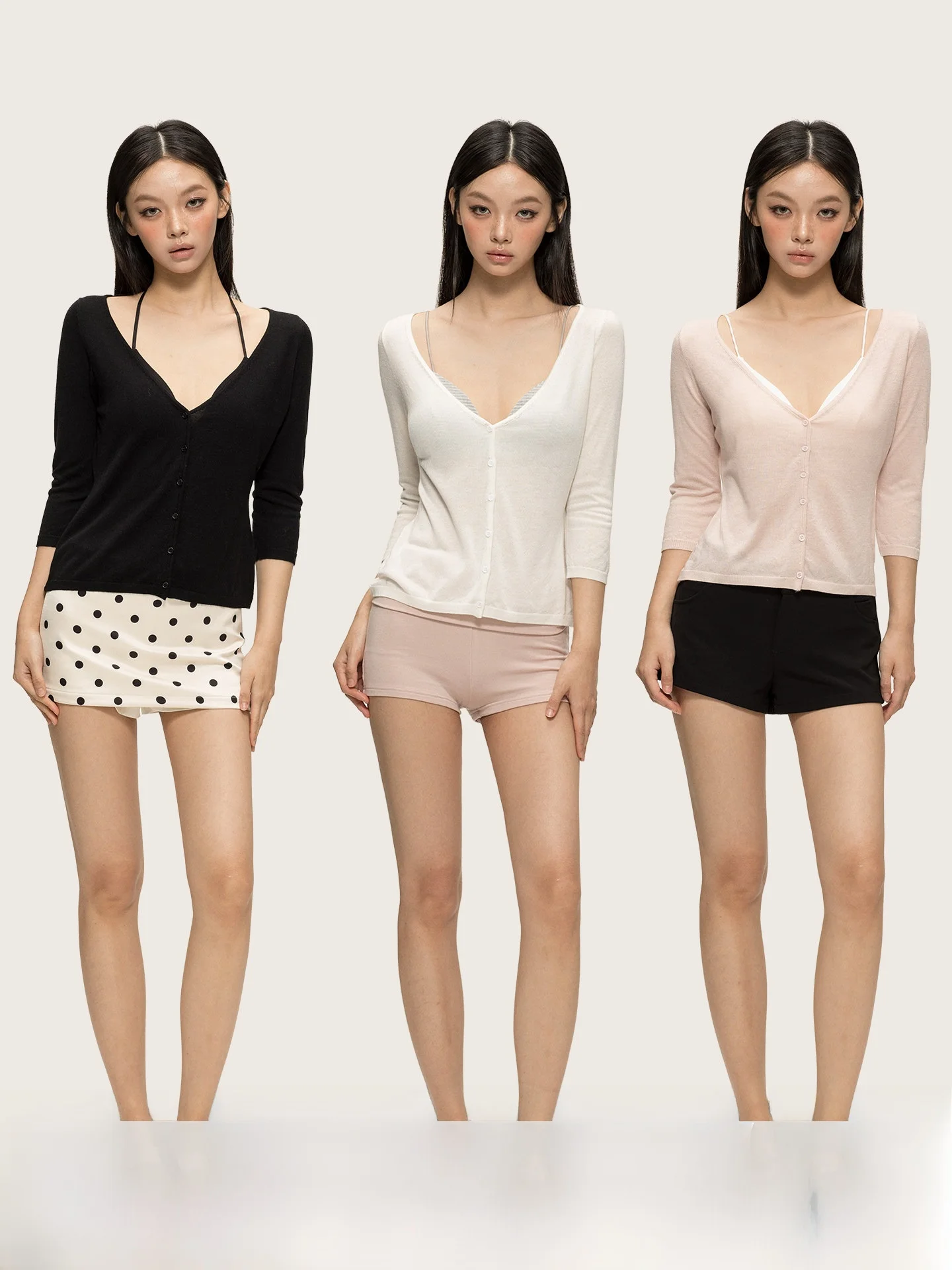 

Anna Aneae Pure Color V-Neck Sun Protection Open Cardigan Mid-Sleeve Women Summer Thin Breathable Outerwear Casual Slimming Top