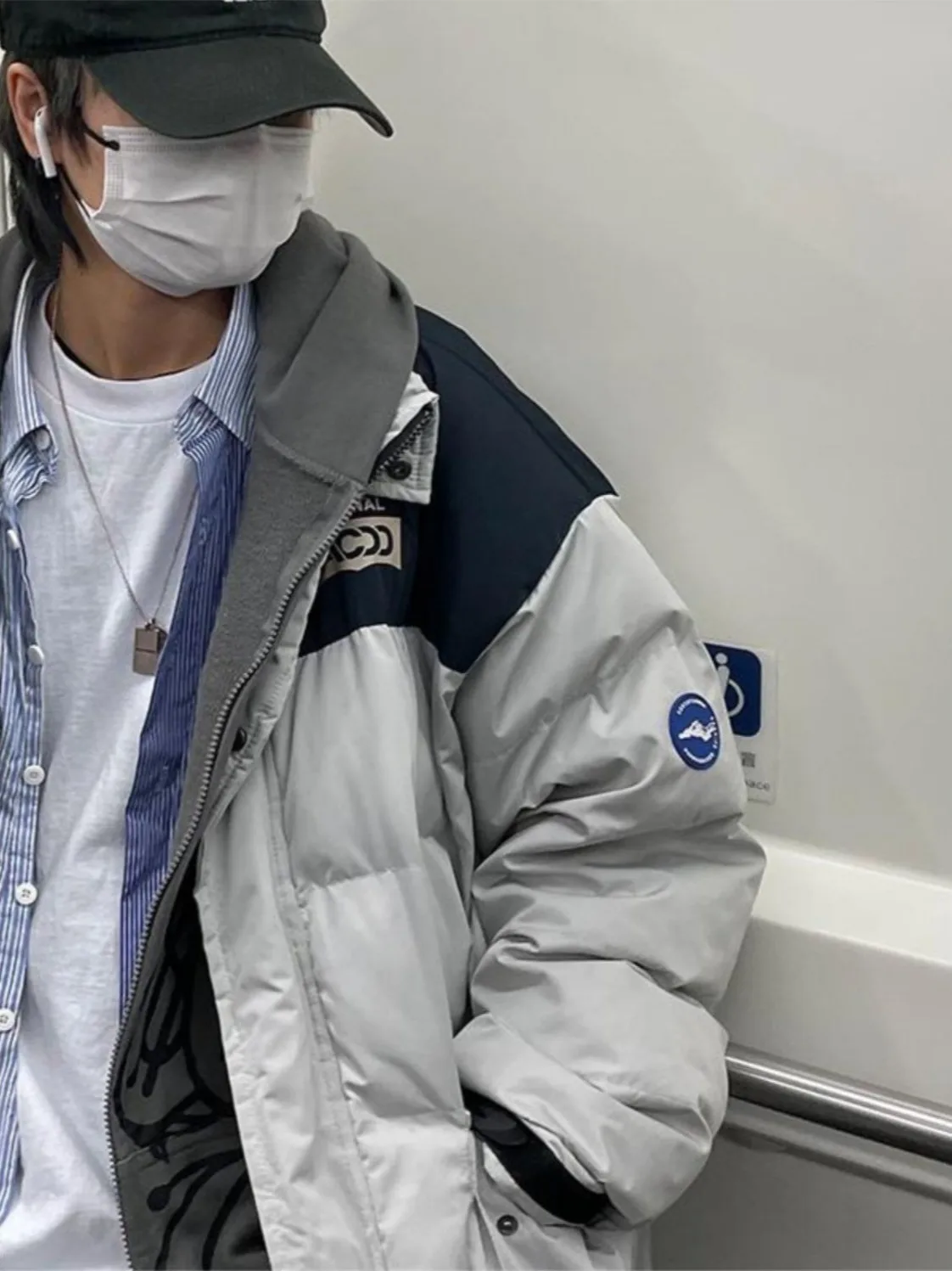 

Loose Fit Workwear Cotton Jaet ex Trendy Patchwork Color Blo Warmth Ins Winter Stand Collar Outerwear Polyester