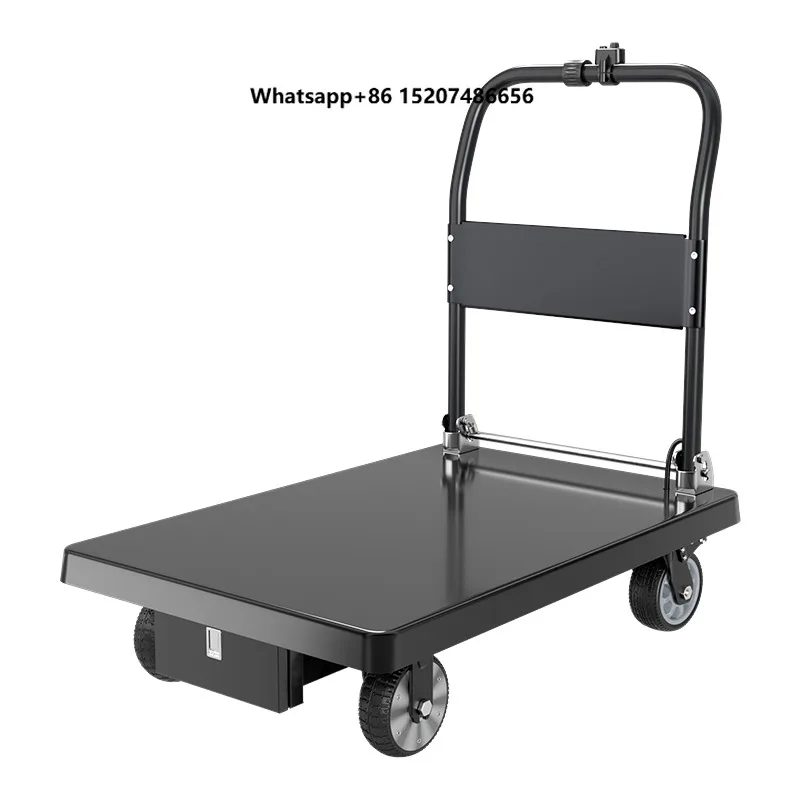 High Load 500kg Industrial Four-Wheel Flatbed Electric Trolley Customizable Steel Warehouse Transport Cart OEM/ODM Support Model