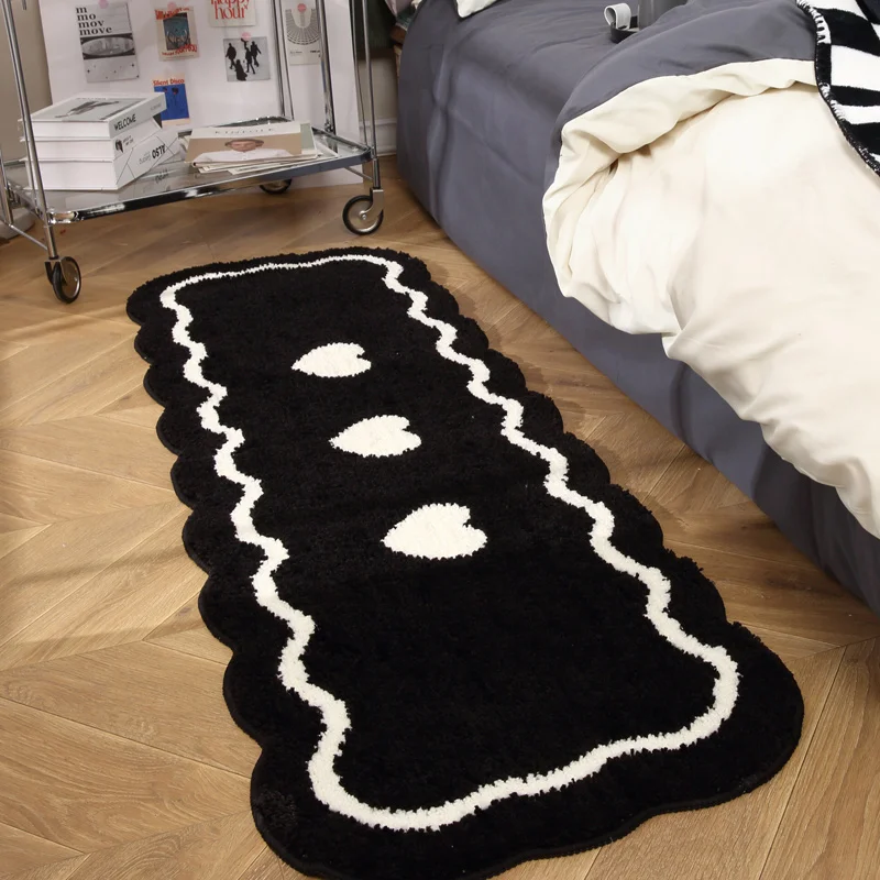 Ins Style Carpets for Living Room Black and White Bedroom Decor Carpet Thicken Plush Bedside Floor Mat Fluffy Soft Cloakroom Rug