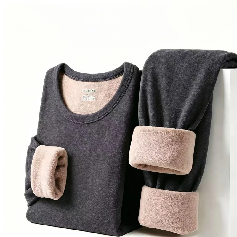 Men Camel Wool Thermal Underwear Set Mid Neck Fleece Lined Thickened Winter Long Johns Wearable Outdoors Cold Protection
