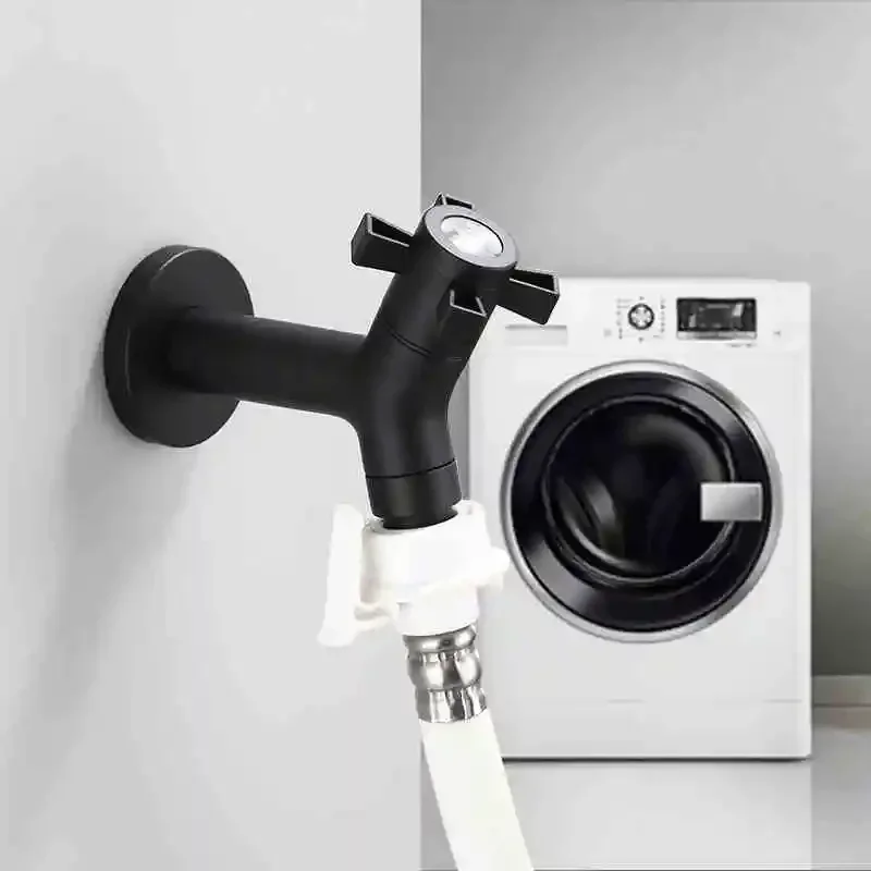 

Wall Mounted Bathroom Corner Washing Machine Faucet 304 Stainless Steel Black Faucets Outdoor Garden Faucet