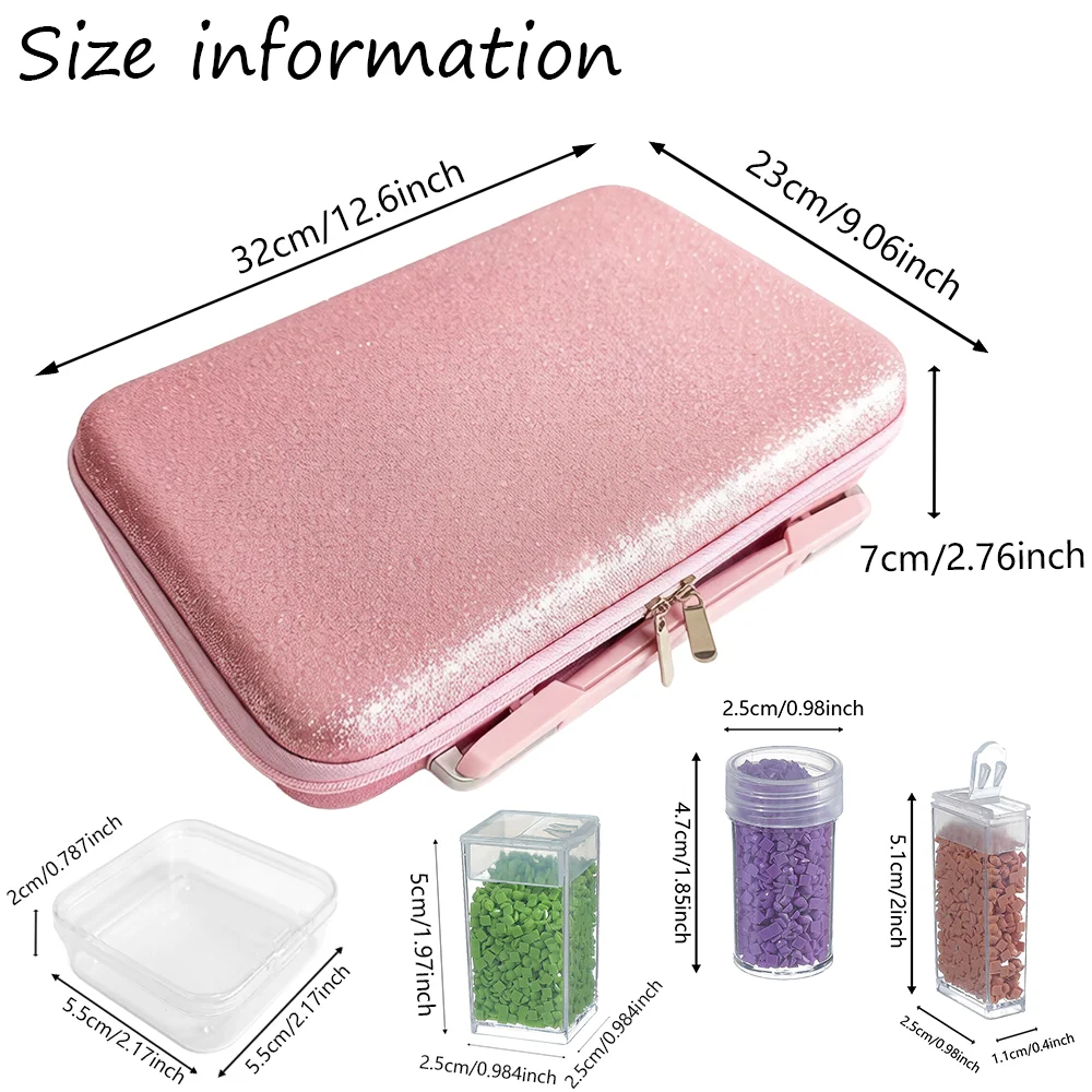 Pink Glitter Diamond Painting Storage Case Kit Multi Sorting Organizer Set With Point Drill Pens Wax Glue Tray Tools Accessories
