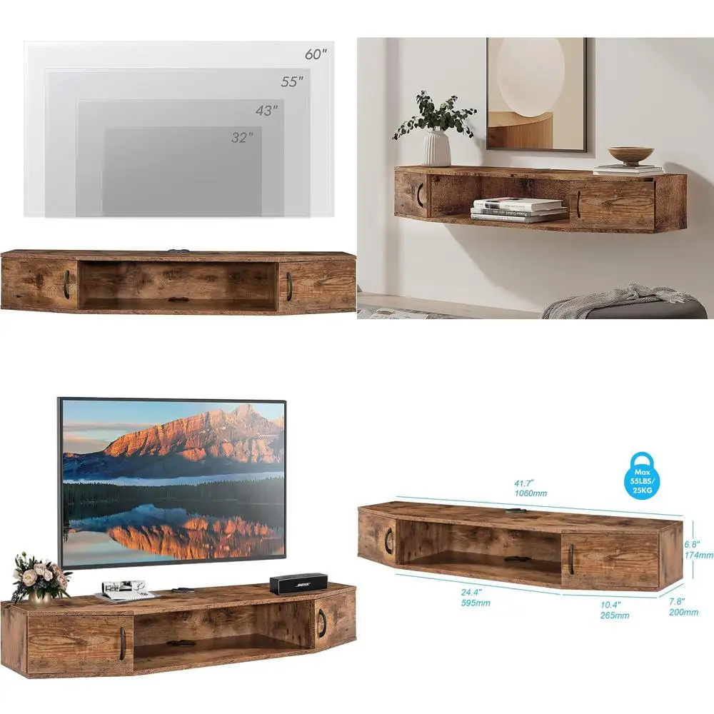 

Настенная тумба под телевизор с дверцей, вместимостью до 60 дюймов, деревянная медиаконсоль, развлекательный центр
