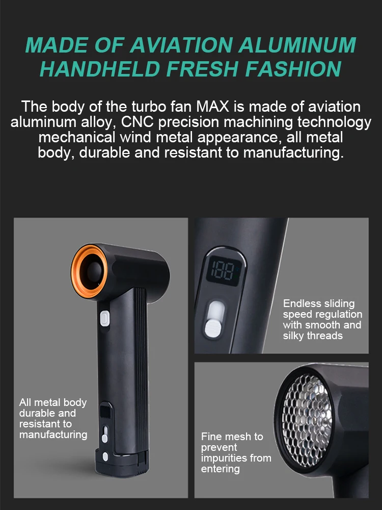 【빠른 배송】311KM/h 터보 제트 팬 고출력 휴대용 강력 터보 팬 풍속 85000RPM 이상 900g 차량용 물 분사기 54W