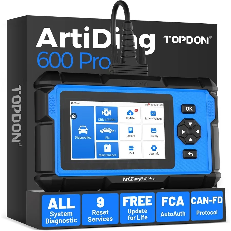 ArtiDiag600 Pro OBD2 スキャナー診断ツール、全システム対応コードリーダー、9つの必須メンテナンス機能搭載アップグレード版