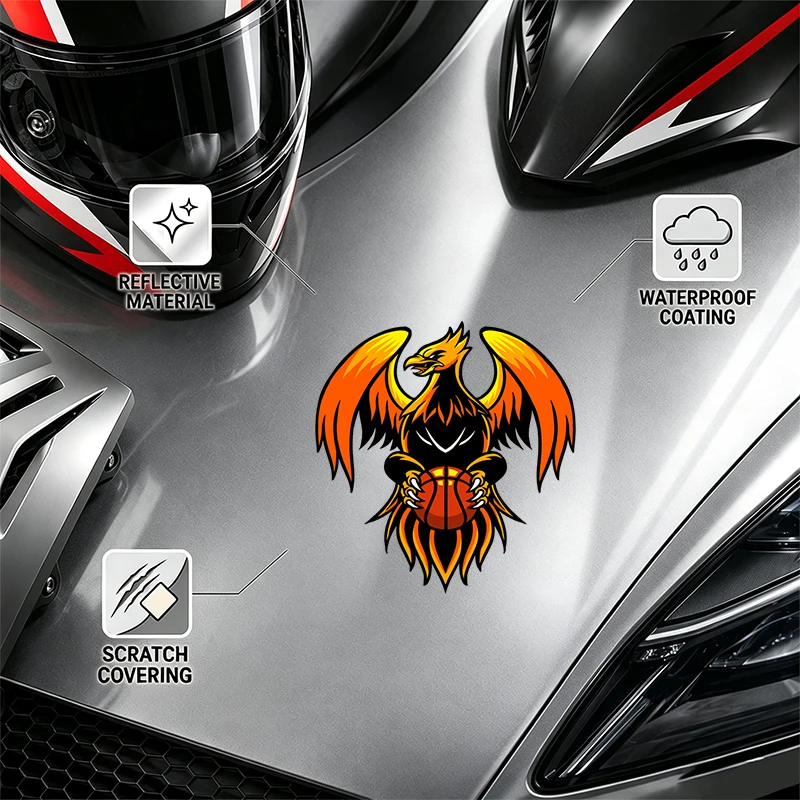 Waterproof Scratch Cover-Up Self-Adhesive Sticker Phoenix Basketball Decal for Car Motorcycle Helmet Decoration