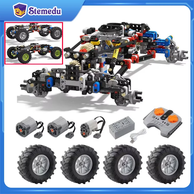 4WD Drive Climbing Car Off-Road Technical Car Set with Suspension Shocks XL Servo Motor 8CH APP Remote Control MOC PF 8882 8878