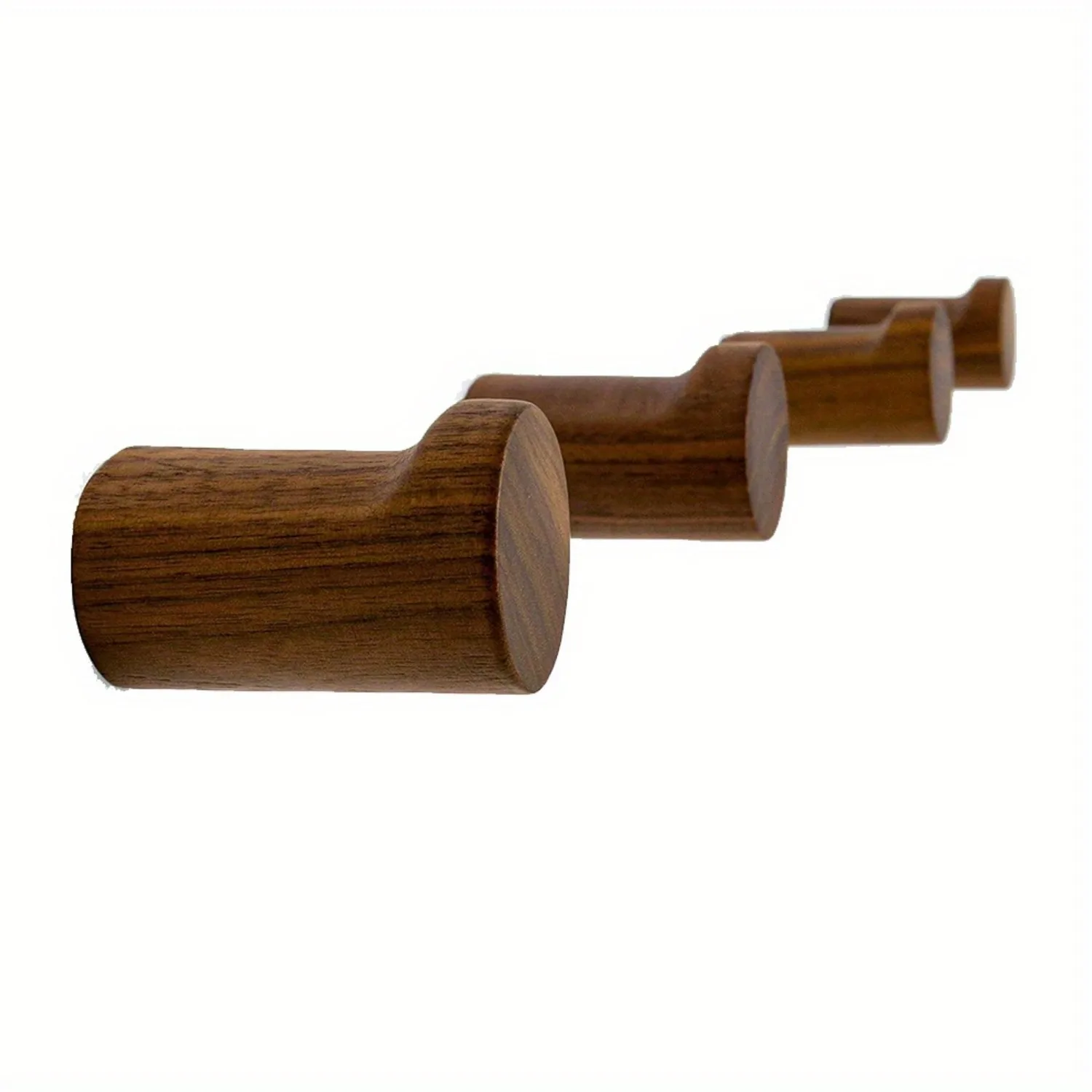 Pack of 1-6 Walnut - Non-slip Traditional Style Handmade Wall Hooks Set for Hats, Coats - Simple Multipurpose Home Decor