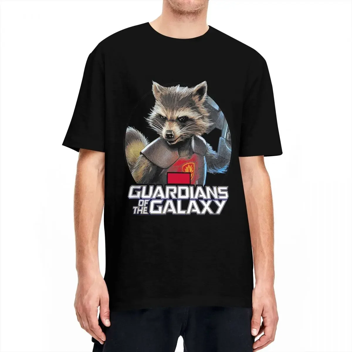 New Arrival  T Shirts Men Pure Cotton T-Shirts Rocket Raccoon Portrait Tees Short Sleeve Clothes Gift