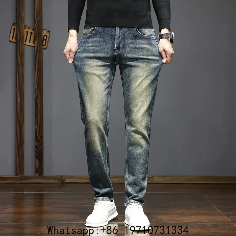 High-quality American retro jeans men's 2025 autumn new micro-elastic popular wear-resistant wash slim straight pants