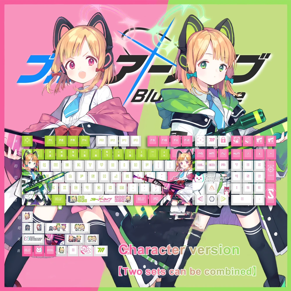 1Set Blue Archive Momoi Keycap PBT Dye Subbed Cherry Profile Keycaps Midori Saiba Anime gaming Key Caps For MX Switches Keyboard