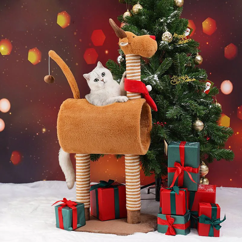 

Christmas Tree Cat Scratcher Christmas Climbing Rack Cat Paw Grinding Toy With Cat Cute Tunnel Bed Tree