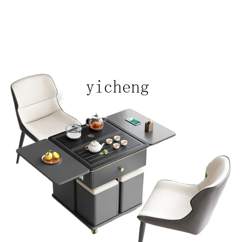 

ZK fire stone tea table multi-functional folding tea table simple living room office tea cabinet balcony mobile coffee table