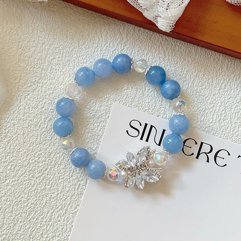 

Корейская версия натурального камня супер блестящий браслет с кристаллами бабочки для женщин нишевый элитный эластичный браслет лучший друг