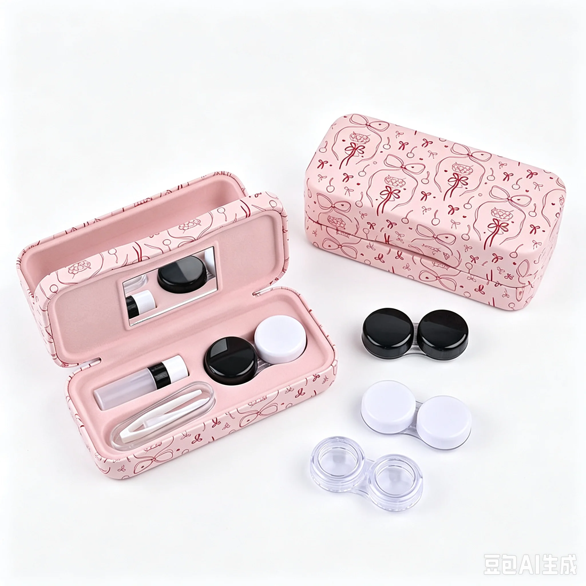 2 in 1 Contact Lens Case and Eyeglasses Box Double Sided Hard Shell Portable Glasses Travel Holder with Built-in Mirror Storage
