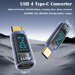 1 PCS Digital LED Display USB 4 Type-C Adapter 8K 60HZ PD 240W Power Meter Tester Data Transmission 40Gbps OTG Converter