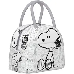 Large Capacity Insulated Lunch Boxes PEANUTS Snoopy On Black White Merch Storage Food Box Cooler Thermal For Picnic