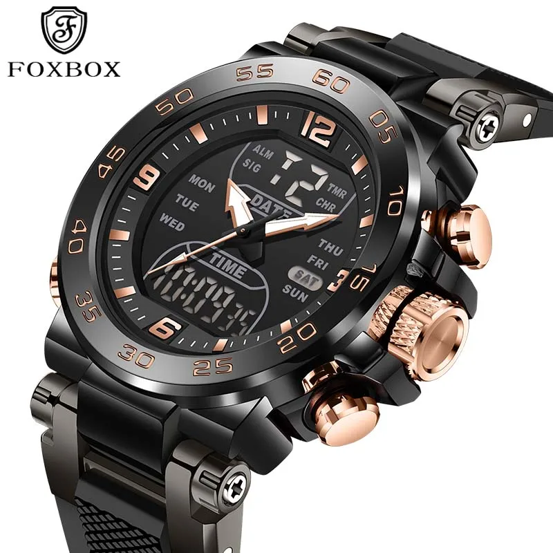 

FOXBOX 2025 Man watch luminous military sports dual waterproof date week clock quartz mens wristwatch Men's Gift reloj hommes